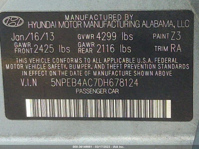 Hyundai SONATA GLS 2013 5NPEB4AC7DH678124 Image 10
