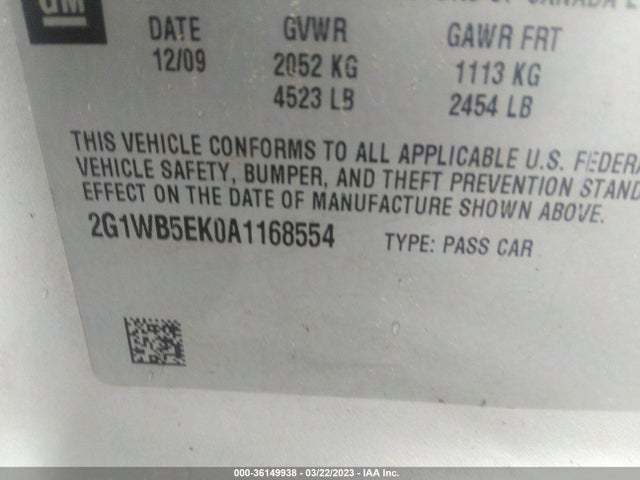2010 CHEVROLET IMPALA LT VIN: 2G1WB5EK0A1168554