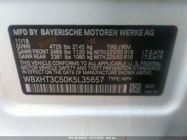 2019 BMW X1 XDRIVE28I VIN: WBXHT3C50K5L35657