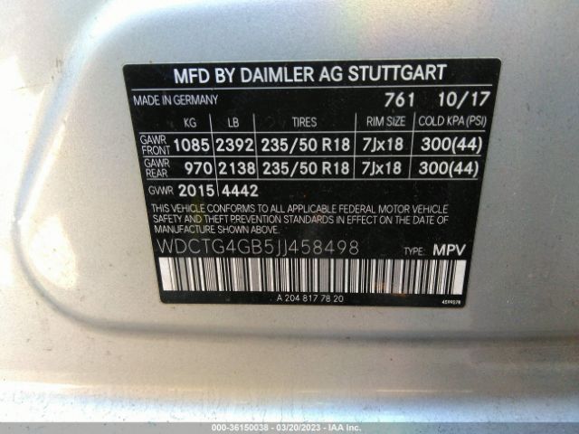 WDCTG4GB5JJ458498 Mercedes-Benz Gla Gla 250