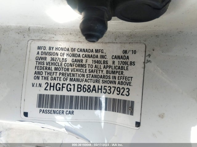 2010 HONDA CIVIC CPE LX VIN: 2HGFG1B68AH537923