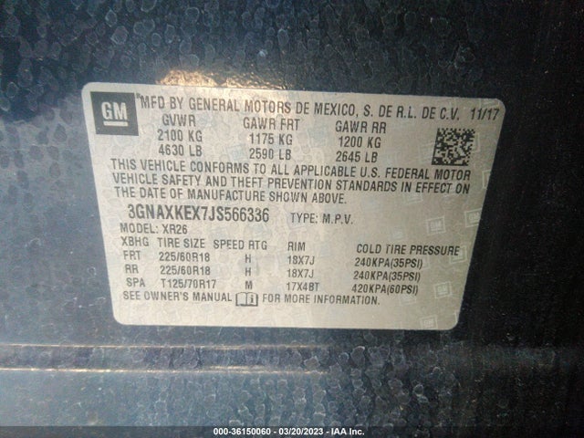 Chevrolet EQUINOX LT 2018 3GNAXKEX7JS566336 Image 9