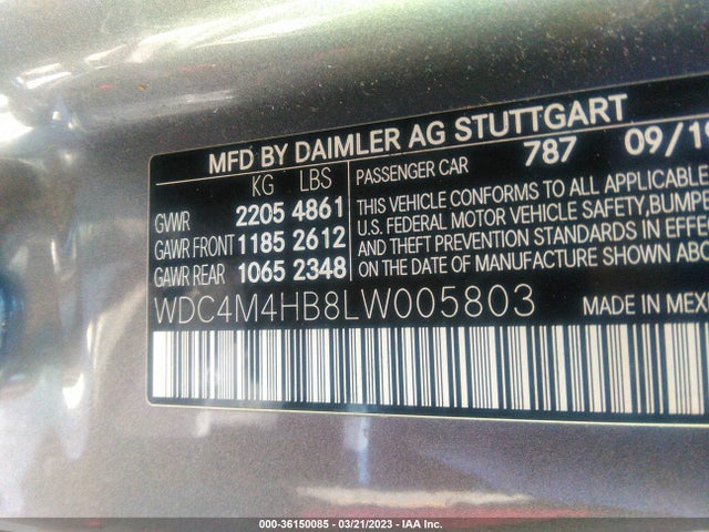 WDC4M4HB8LW005803 Mercedes-Benz Glb Glb 250