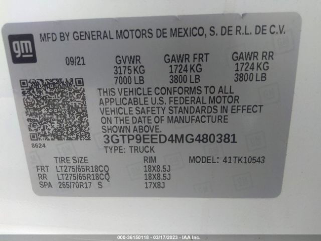 3GTP9EED4MG480381 GMC Sierra 1500 At4