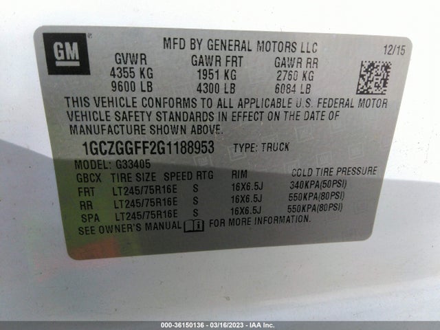 Chevrolet EXPRESS CARGO VAN 2016 1GCZGGFF2G1188953 Image 10