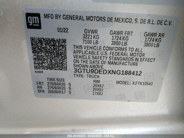 3GTU9DEDXNG188412 GMC Sierra 1500 Limited Slt