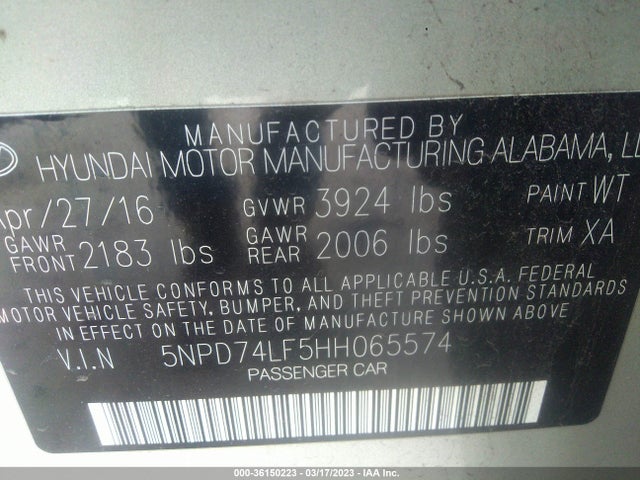 Hyundai ELANTRA SE 2017 5NPD74LF5HH065574 Image 10