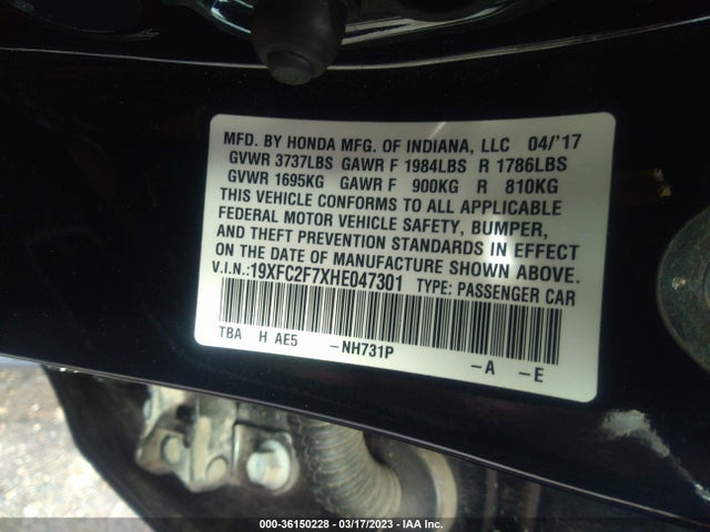 Honda Civic Sedan Ex 2017 19XFC2F7XHE047301 Image 9