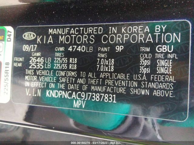KNDPNCAC9J7387831 KIA Sportage Ex