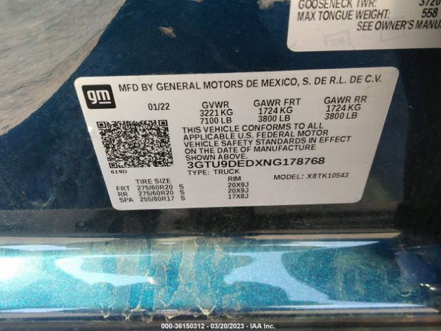 3GTU9DEDXNG178768 GMC Sierra 1500 Limited Slt