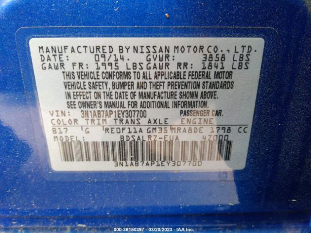 3N1AB7AP1EY307700 Nissan SENTRA SR