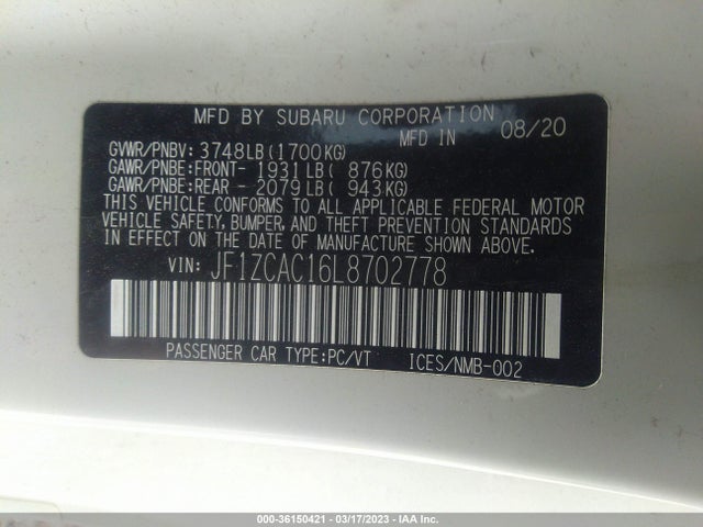 2020 Subaru BRZ, VIN: JF1ZCAC16L8702778