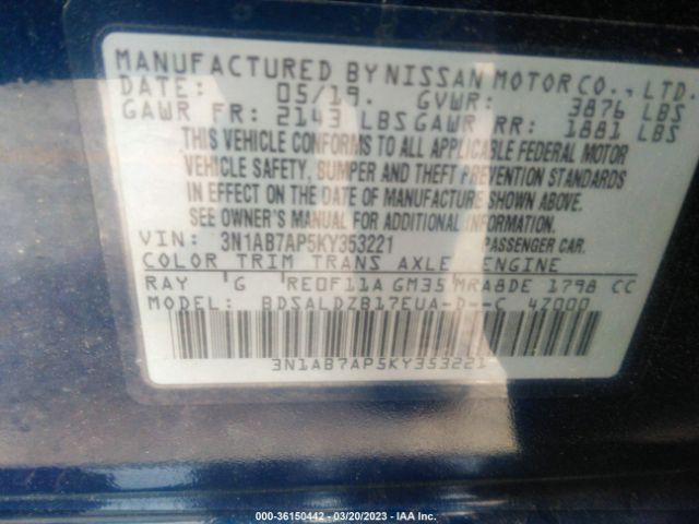 3N1AB7AP5KY353221 Nissan SENTRA SV