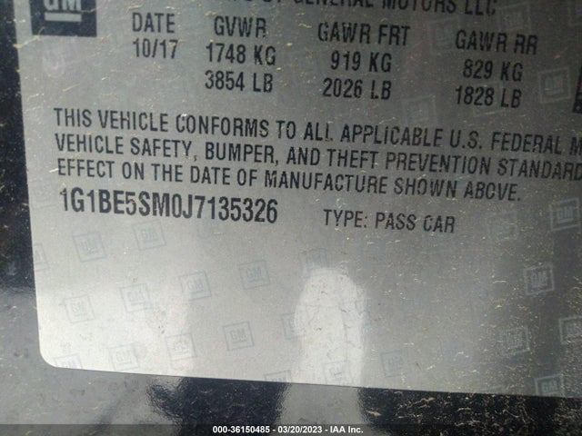 Chevrolet CRUZE LT 2018 1G1BE5SM0J7135326 Image 10