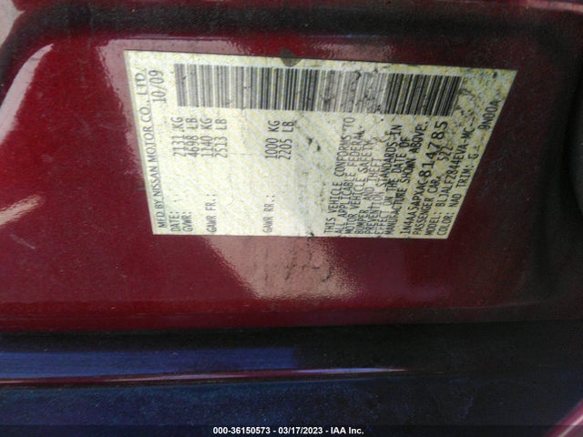 2010 NISSAN MAXIMA 3.5 SV W/PREMIUM PKG VIN: 1N4AA5APXAC814785