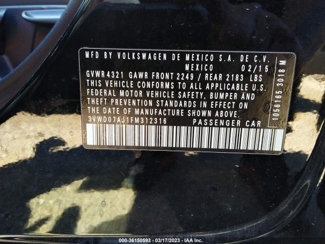 2015 VOLKSWAGEN JETTA SEDAN 1.8T SE VIN: 3VWD07AJ1FM312316