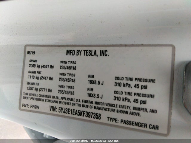 Tesla Model 3 Range 2019 5YJ3E1EA5KF397358 Image 11