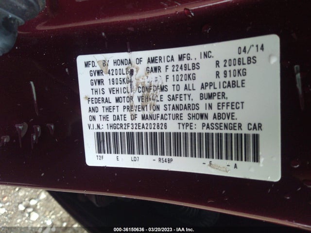 Honda Accord Sedan Lx 2014 1HGCR2F32EA202826 Image 9