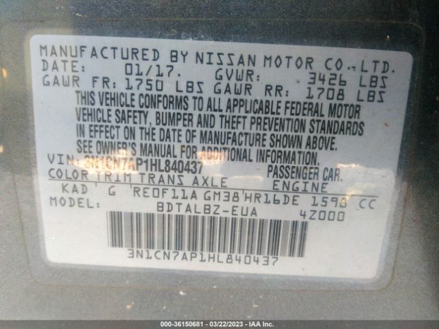 3N1CN7AP1HL840437 Nissan Versa Sedan Sv