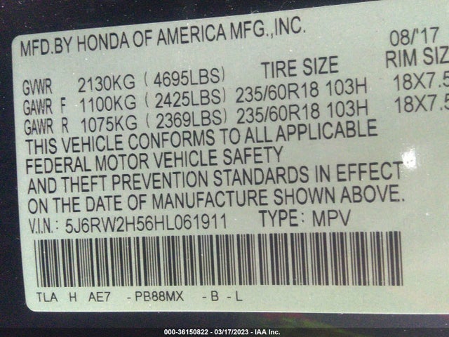 Honda CR-V EX 2017 5J6RW2H56HL061911 Image 9