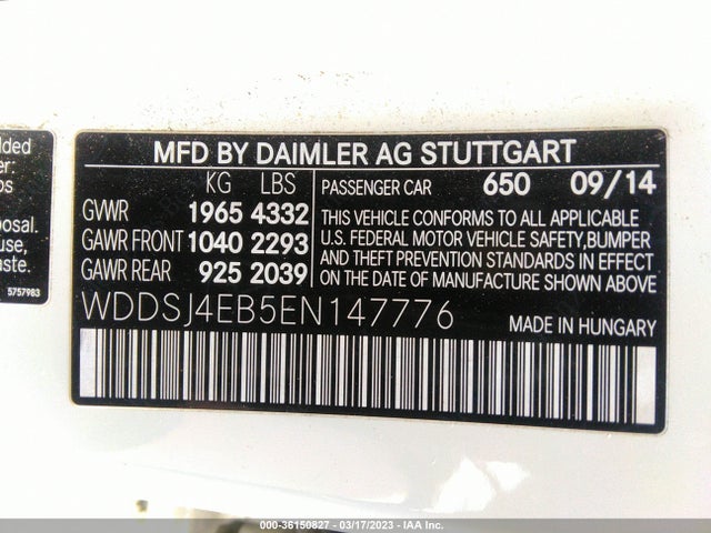 2014 MERCEDES-BENZ CLA-CLASS CLA 250 VIN: WDDSJ4EB5EN147776