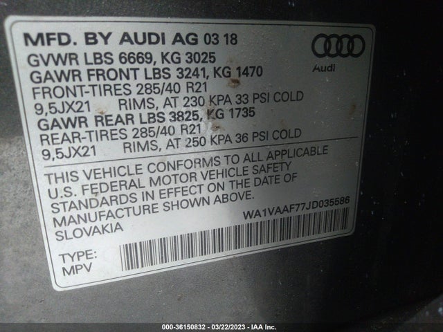 WA1VAAF77JD035586 Audi Q7 Prestige