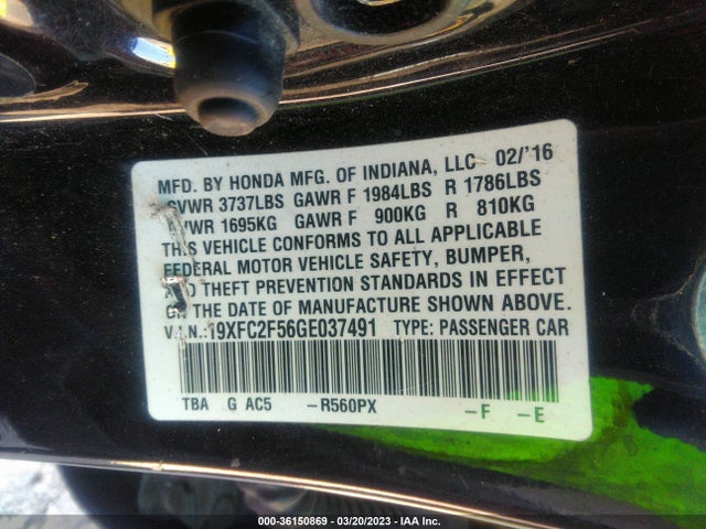 Honda Civic Sedan Lx 2016 19XFC2F56GE037491 Image 9