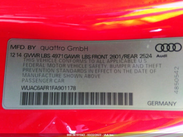 2015 Audi RS 5, VIN: WUAC6AFR1FA901178