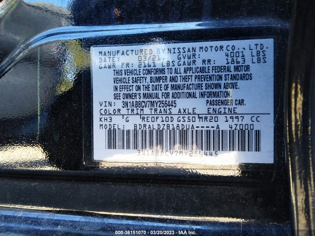 2021 NISSAN SENTRA SV VIN: 3N1AB8CV7MY256445