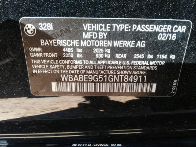 WBA8E9G51GNT84911 BMW 3 Series 328i