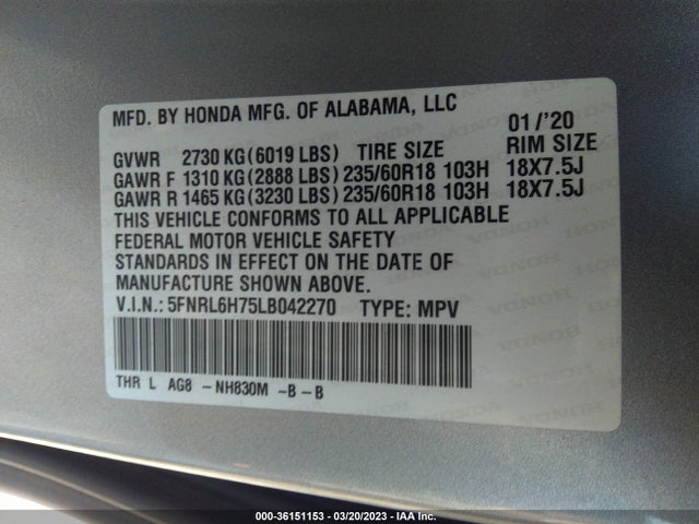 Honda Odyssey Ex-l 2020 5FNRL6H75LB042270 Image 9