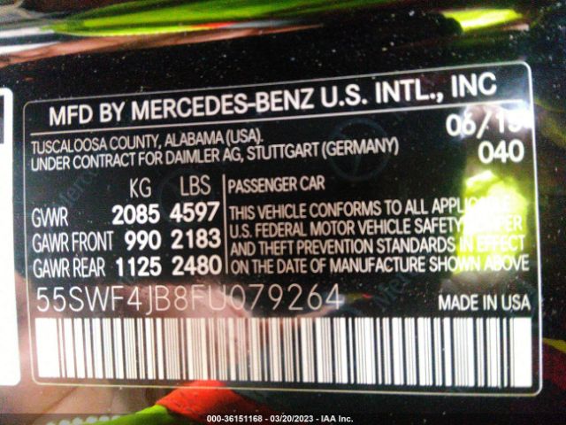 55SWF4JB8FU079264 Mercedes-Benz C-class C 300