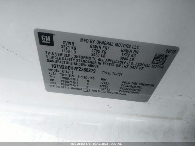 1GTV2UEH2FZ356279 GMC Sierra 1500 Sle