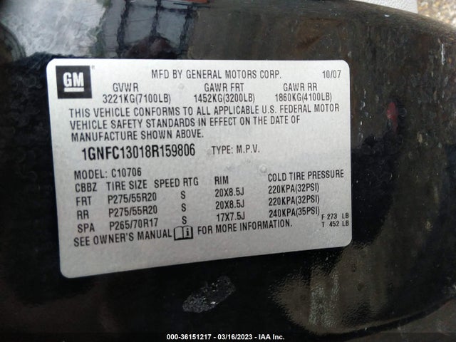 Chevrolet Tahoe Ltz 2008 1GNFC13018R159806 Image 10