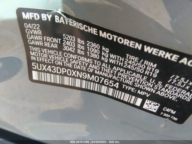 5UX43DP0XN9M07654 BMW X3 Sdrive30i