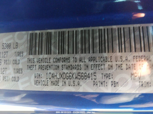 1C4HJXDG6KW568415 Jeep Wrangler Unlimited Sport S