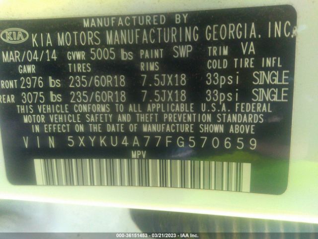 5XYKU4A77FG570659 KIA SORENTO EX