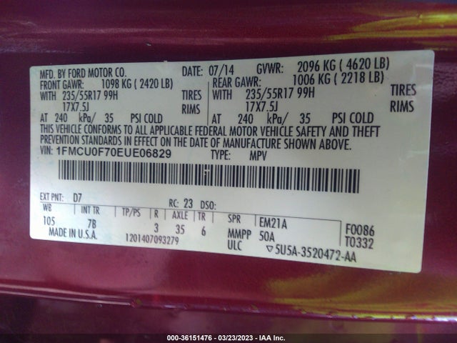 Ford ESCAPE S 2014 1FMCU0F70EUE06829 Image 9