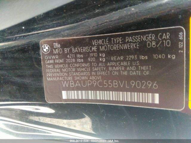 WBAUP9C55BVL90296 BMW 1 Series 128i