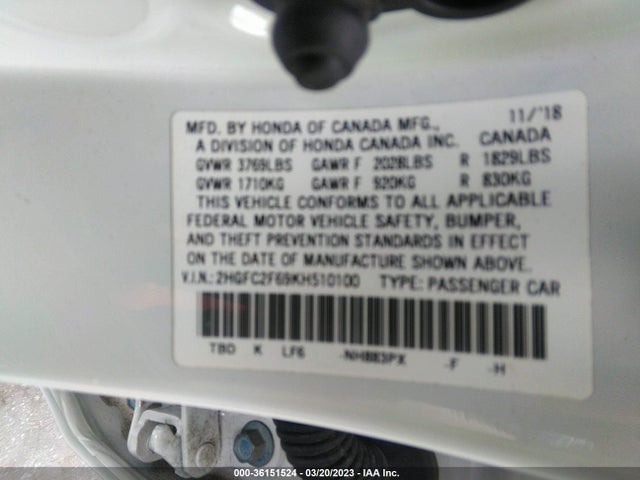 Honda Civic Sedan Lx 2019 2HGFC2F69KH510100 Image 11