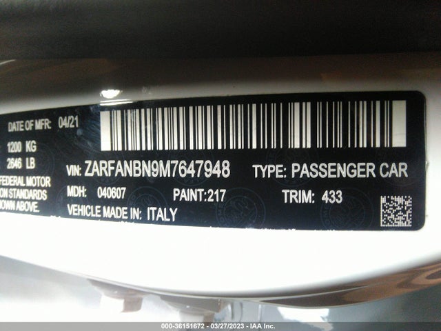 ZARFANBN9M7647948 Alfa Romeo GIULIA TI
