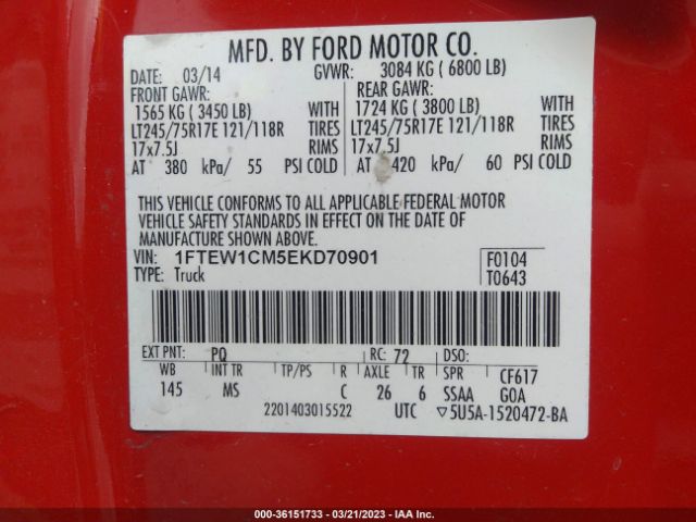 1FTEW1CM5EKD70901 Ford F-150 Xl/stx/xlt