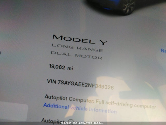 Tesla Model Y Long Range 2022 7SAYGAEE2NF349326 Image 7