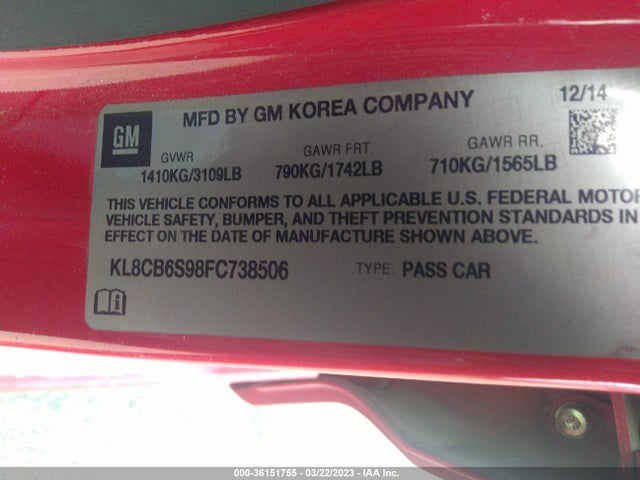 Chevrolet SPARK LS 2015 KL8CB6S98FC738506 Image 10