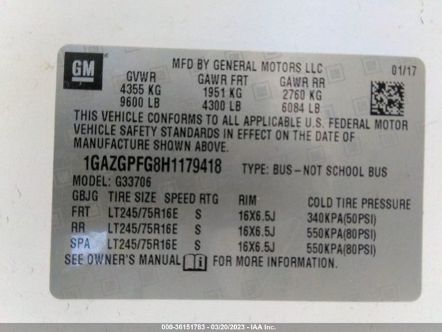 Chevrolet Express Passenger Lt 2017 1GAZGPFG8H1179418 Image 9