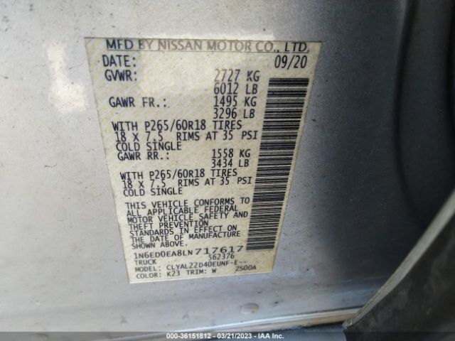 1N6ED0EA8LN717617 Nissan Frontier Sv