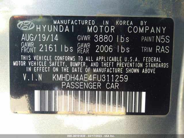 Hyundai ELANTRA SE 2015 KMHDH4AE4FU311259 Image 11