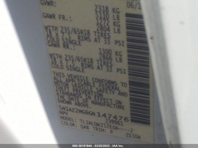 5N1AZ2MG6GN147476 Nissan MURANO SV