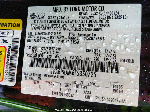 Ford Mustang V6 2015 1FA6P8AM6F5350725 Image 11
