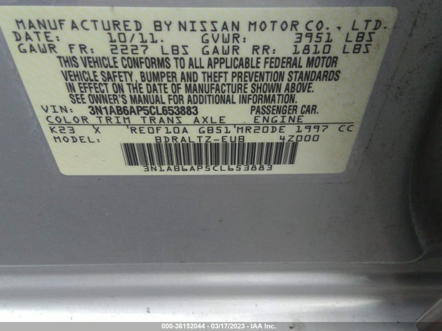 2012 NISSAN SENTRA 2.0 S VIN: 3N1AB6AP5CL653883